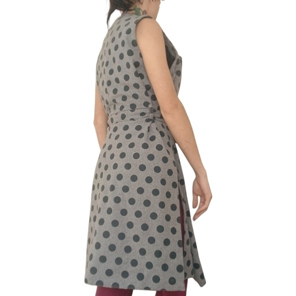 Vintage Gray Black Wool Polka Dot Wrap Vest Tunic Medium - Picture 5 of 5